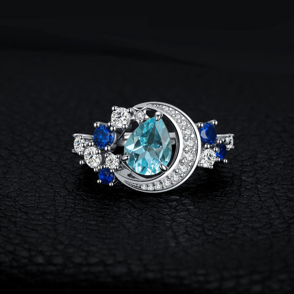 925 Sterling Silver Sky Blue Topaz Sapphire Statement Ring for Woman