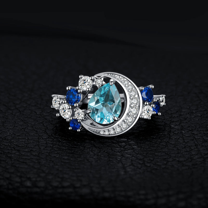 925 Sterling Silver Sky Blue Topaz Sapphire Statement Ring for Woman