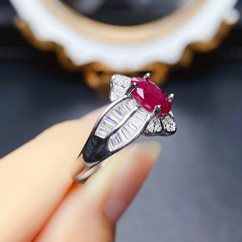 Sterling Silver Natural Ruby Ring for Women