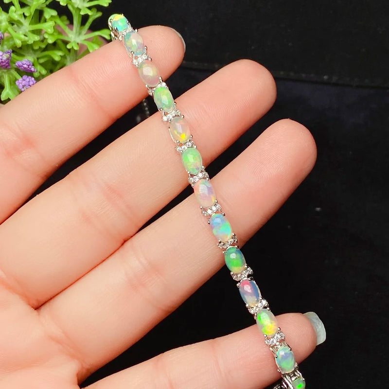 925 Silver Gold Plated Natural Opal Bracelet for Women