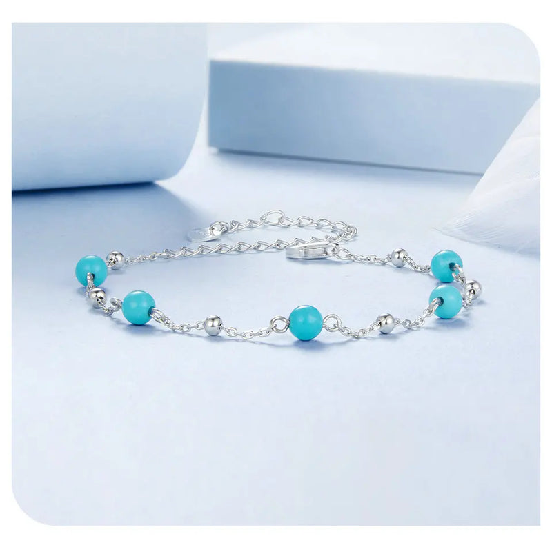 Sterling Silver Turquoise Chain Bracelet for Women