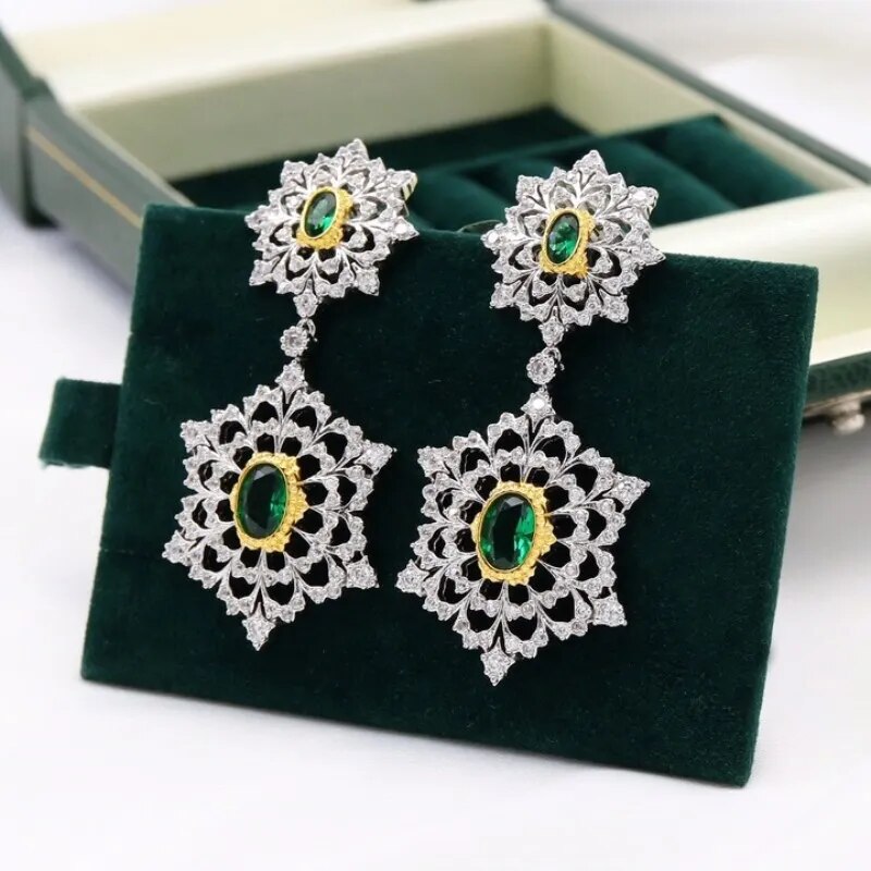 925 Sterling Silver Crystal Hollow Flower Earrings for Ladies