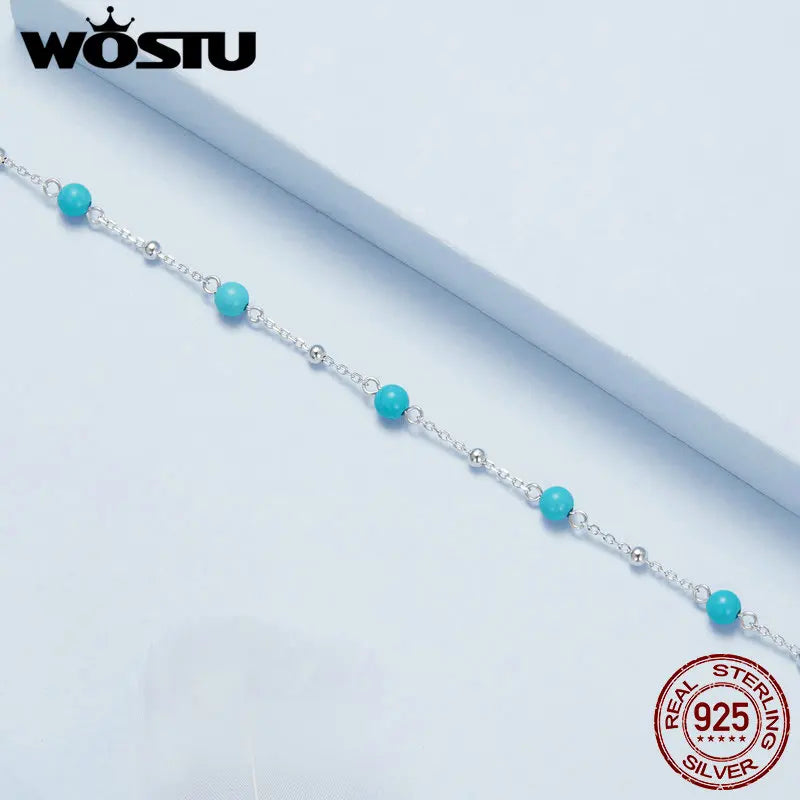 Sterling Silver Turquoise Chain Bracelet for Women