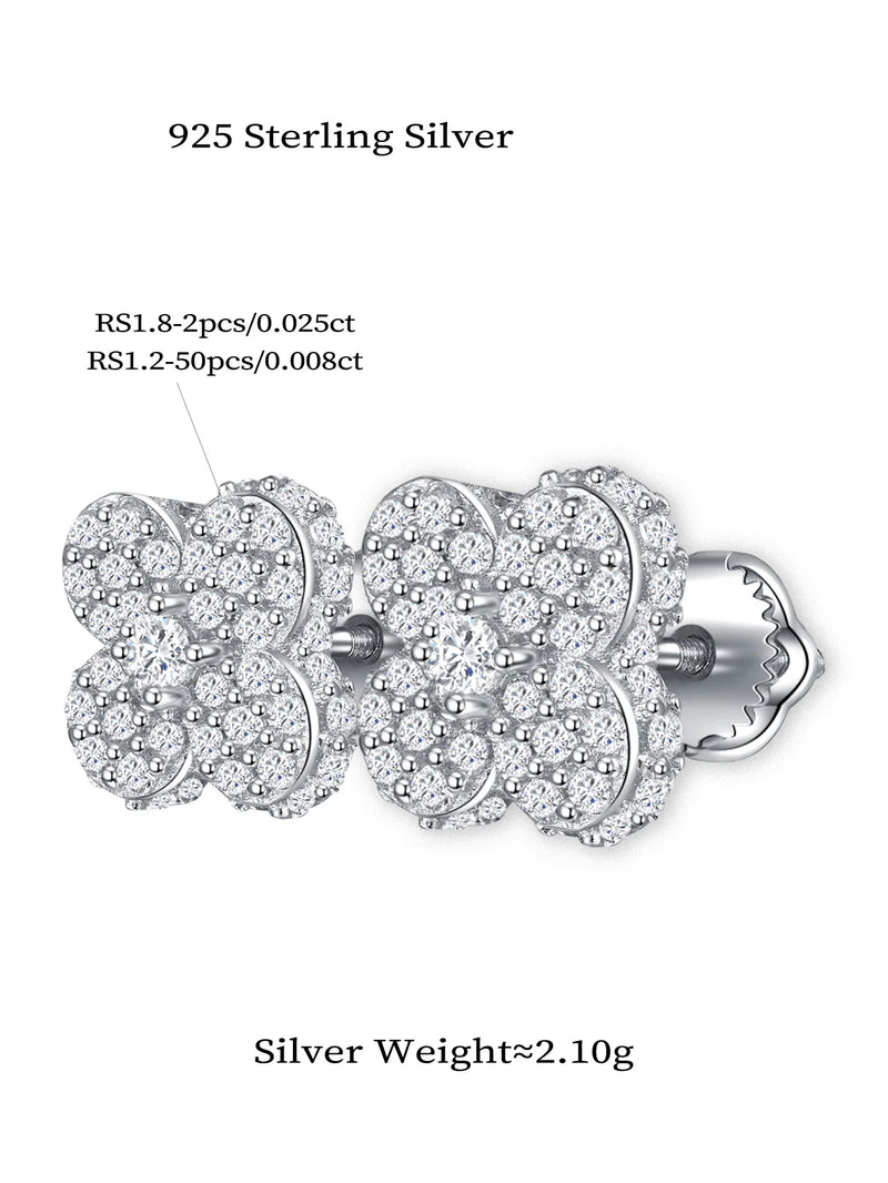 Sterling Silver Moissanite Four-Leaf Clover Stud Earrings for Women