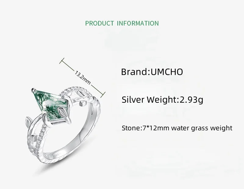 Sterling Silver Green Water Grass Agate Ring for Woman