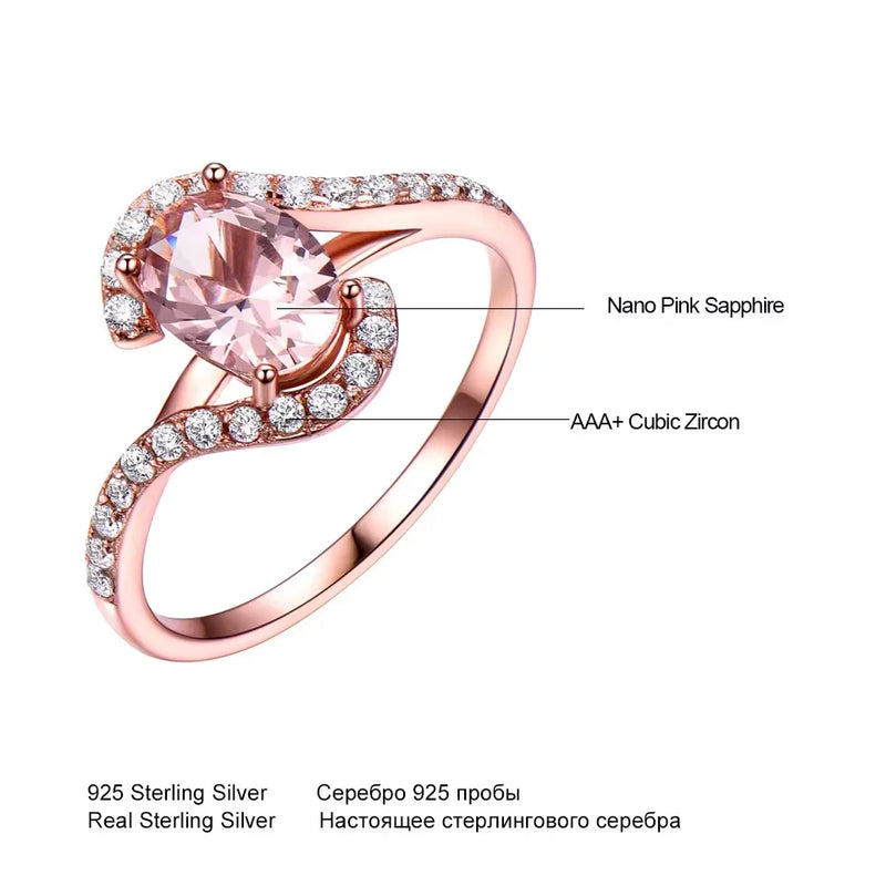 925 Silver Oval Morganite Twisted Design Ring for Women