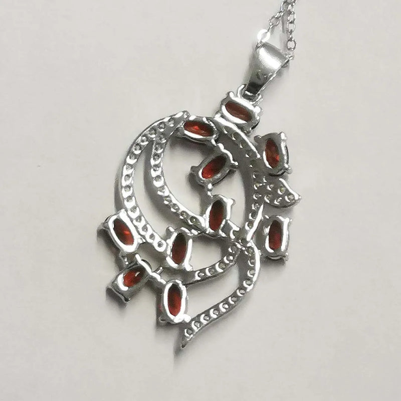 Sterling Silver Garnet Geometric Pendant Necklace for Women