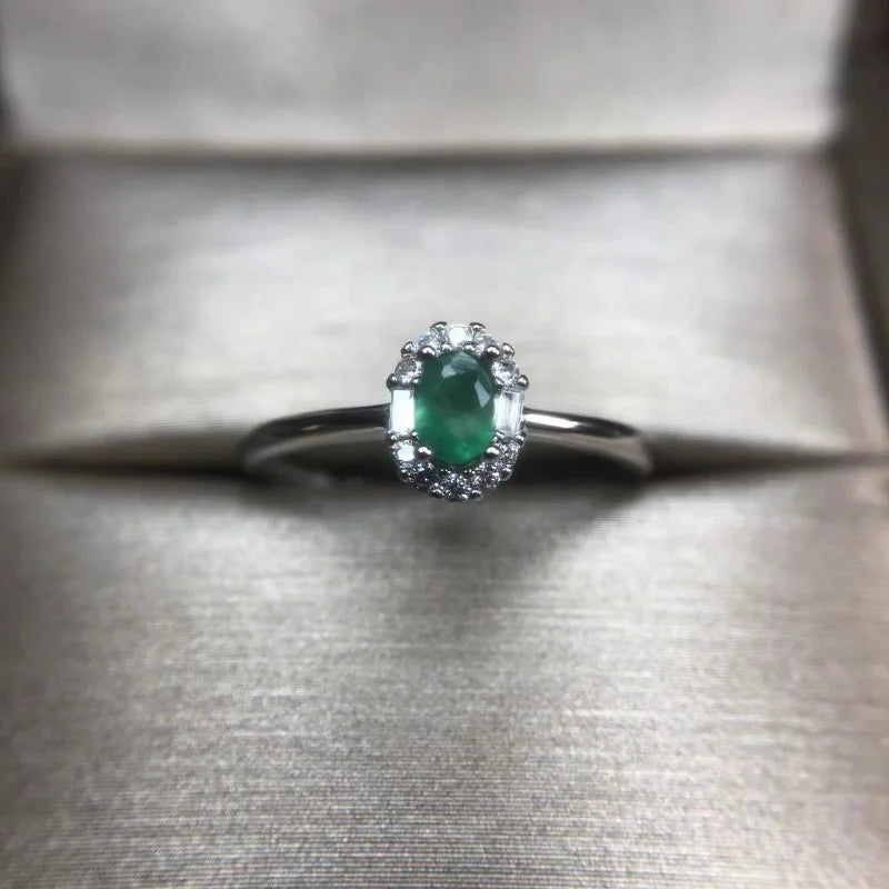 925 Sterling Silver Colombian Emerald Ring for Women