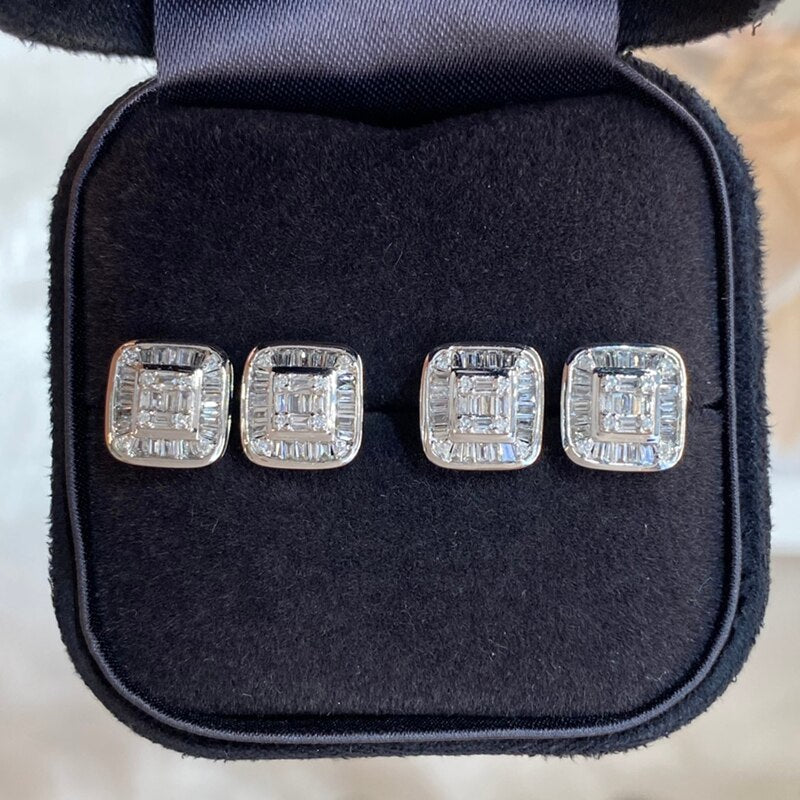 18K White Gold Natural Diamond Square Earrings for Women