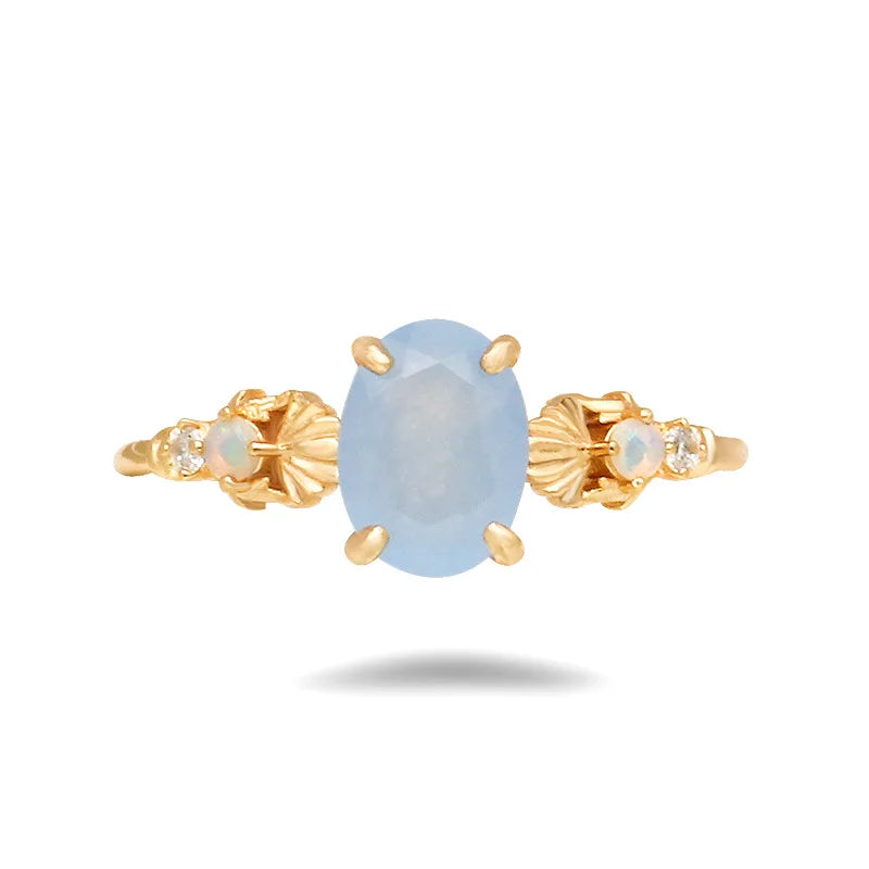 925 Sterling Silver Gold Plated Blud Chalcedony Ring for Women