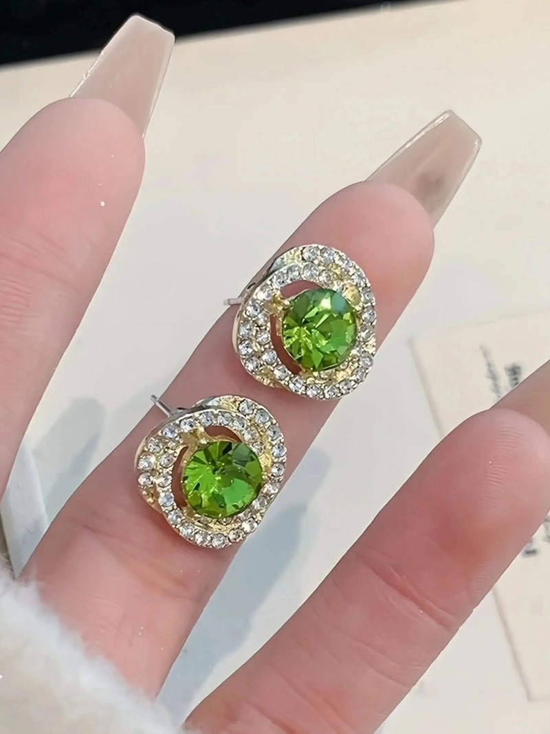 Gold Peridot Round Stud Earrings for Women