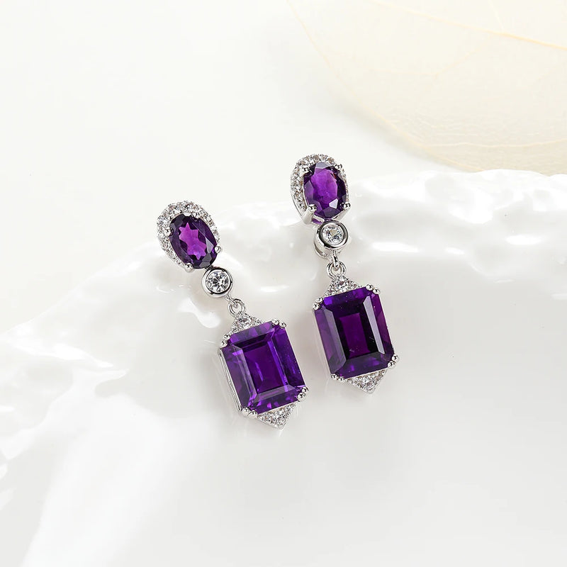 925 Sterling Silver Amethyst Drop Earrings for Women