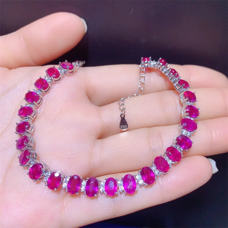 Sterling Silver 925 Natural Ruby Bracelet for Women