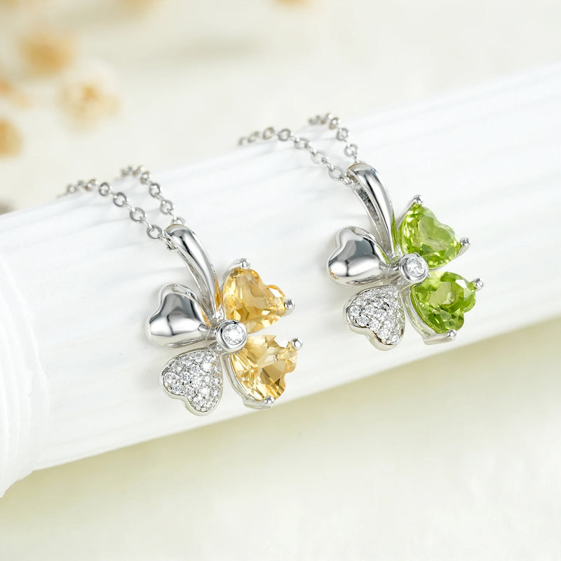 925 Sterling Silver Peridot & Citrine Heart Stone Pendant Necklace for Women