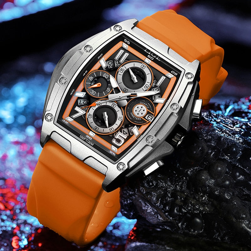 Stainless Steel Rectangle Sport Watch for Men