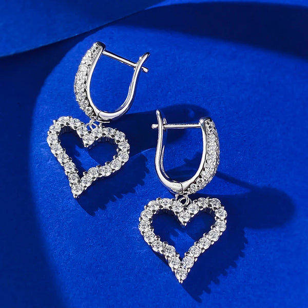 Wong Rain Romantic 100% 925 Sterling Silver Lab Sapphire Gemstone Love Heart Drop Earrings for Women Fine Jewelry Gift Wholesale