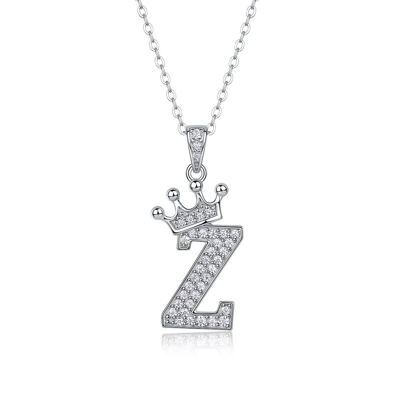 925 Sterling Silver Moissanite Diamonds Letters Crown Pendant Necklace