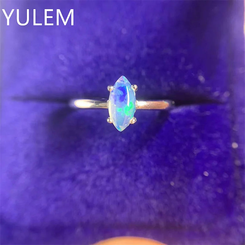 925 Silver 18K Gold Plated Marquise Natural Opal Ring for Women