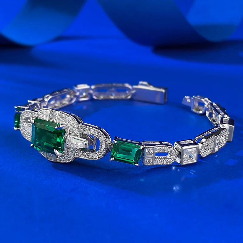 Sterling Silver Emerald Diamond Bangle for Women