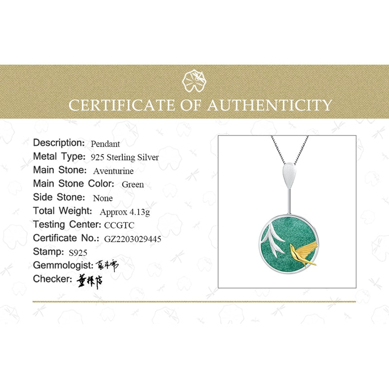 925 Sterling Silver Round Pendant with Lotus, Swallow, and Willow in Spring Wind for Women