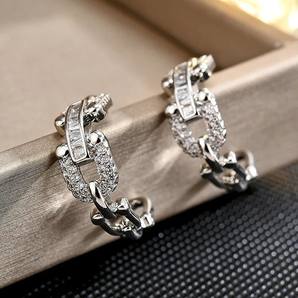 Silver White Zircon Sparkle Clip Earrings for Woman