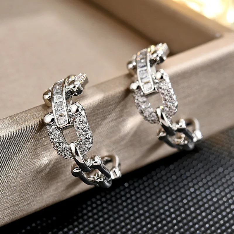 Silver White Zircon Sparkle Clip Earrings for Woman