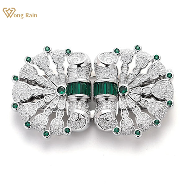 Wong Rain Vintage 100% 925 Sterling Sliver Emerald High Carbon Diamond Gems Women Brooch Brooches Fine Jewelry Anniversary Gifts