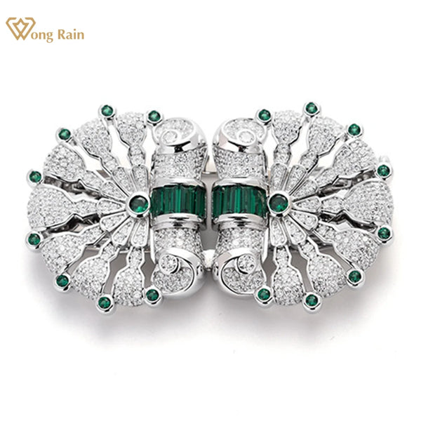 Sterling Silver Emerald Diamond Brooch for Women