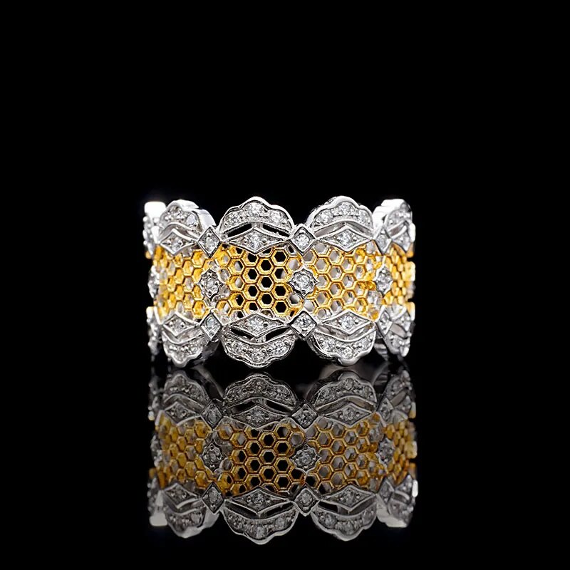 Sterling Silver Gold Plated Honeycomb Lace Open Ring for Women