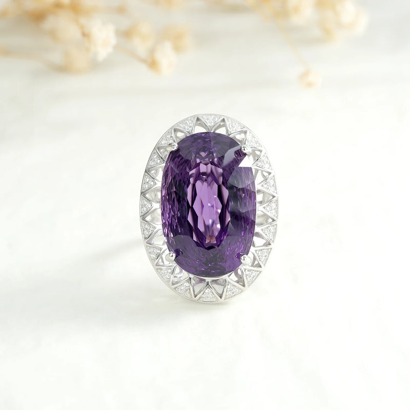 925 Sterling Silver Amethyst Nest Cut Ring for Women