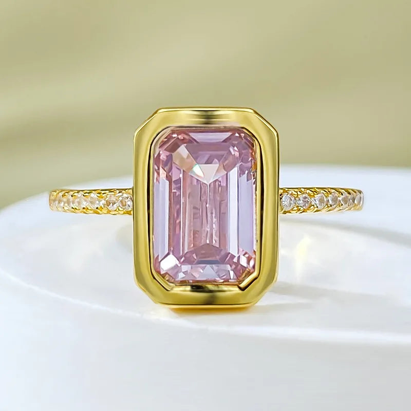 925 Sterling Silver 0.50ctw Pink Sapphire Asscher Cut Engagement Ring for Women