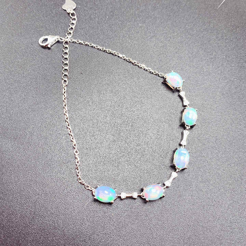 Sterling Silver 925 Natural Opal Bracelet for Ladies