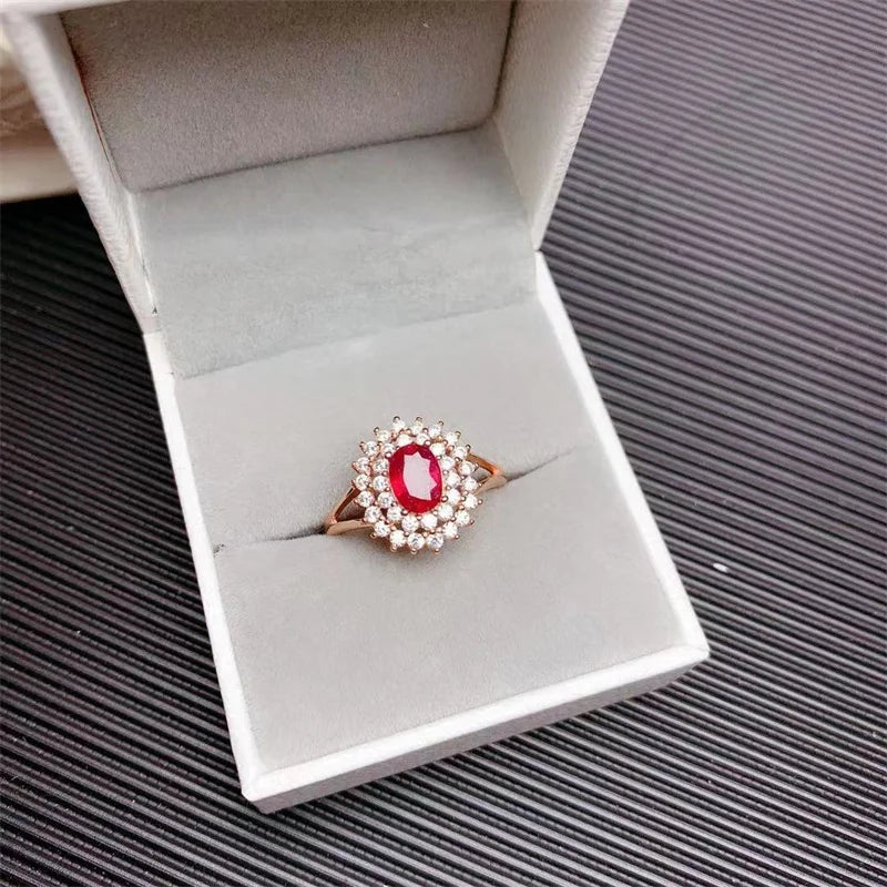 Sterling Silver Natural Ruby Wedding Ring for Women