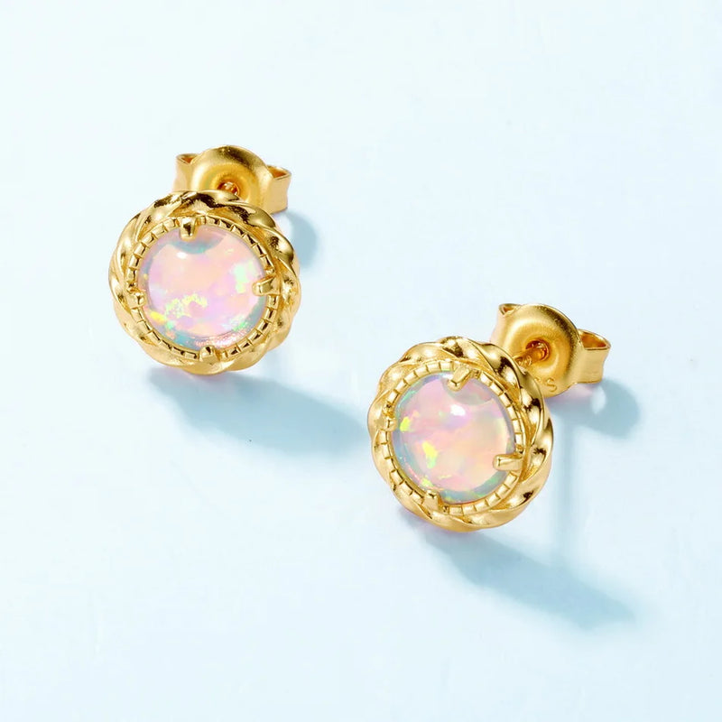 Sterling Silver Synthetic Opal Stud Earrings for Women