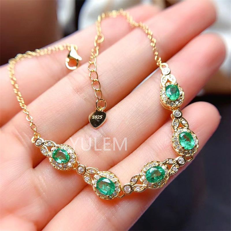 925 Sterling Silver Emerald Bracelet for Women