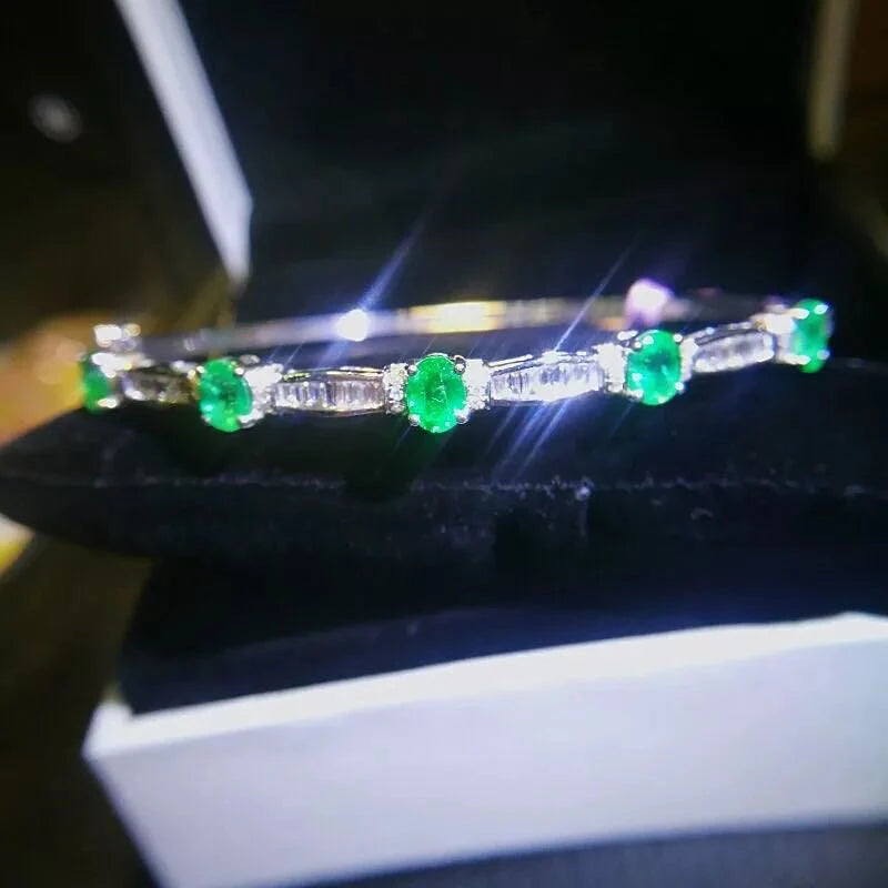 Sterling Silver Emerald Bracelet with Designer Charms. for Women