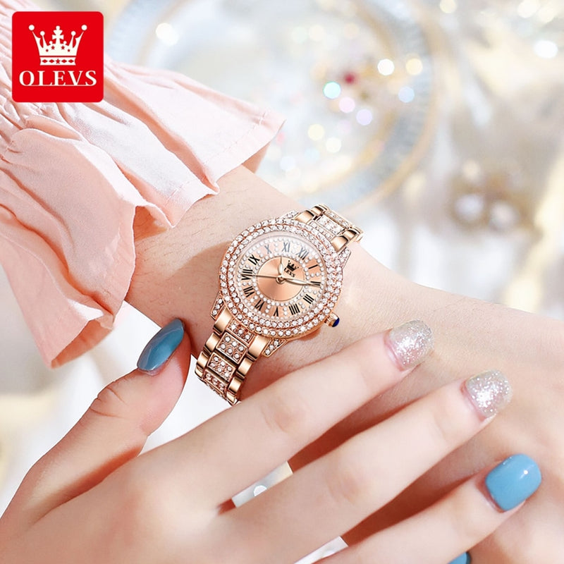 Stainless Steel Diamond Accent Fashion Quartz Wristwatch for Women