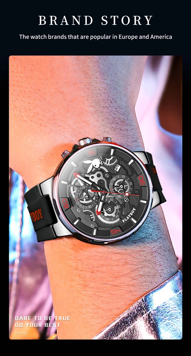 Stainless Steel Silicone Strap Multifunction Quartz Watch for Men