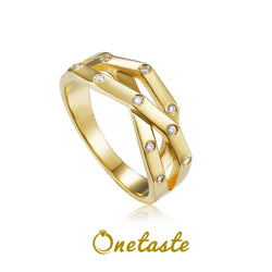 Sterling Silver Gold Plated Zircon Geometric Ring for Women