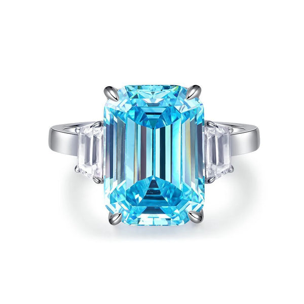 925 Sterling Silver Aquamarine Emerald Cut Ring for Women