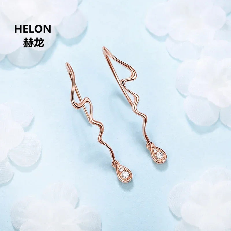 14k Rose Gold Natural Diamond Drop Earrings for Women