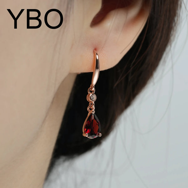 925 Sterling Silver Garnet Zircon Drop Earrings for Women