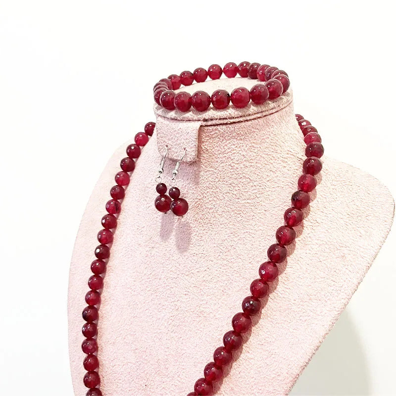 Sterling Silver Clear Red Ruby Jewelry Set Necklace Earrings Bracelet Choker For Women