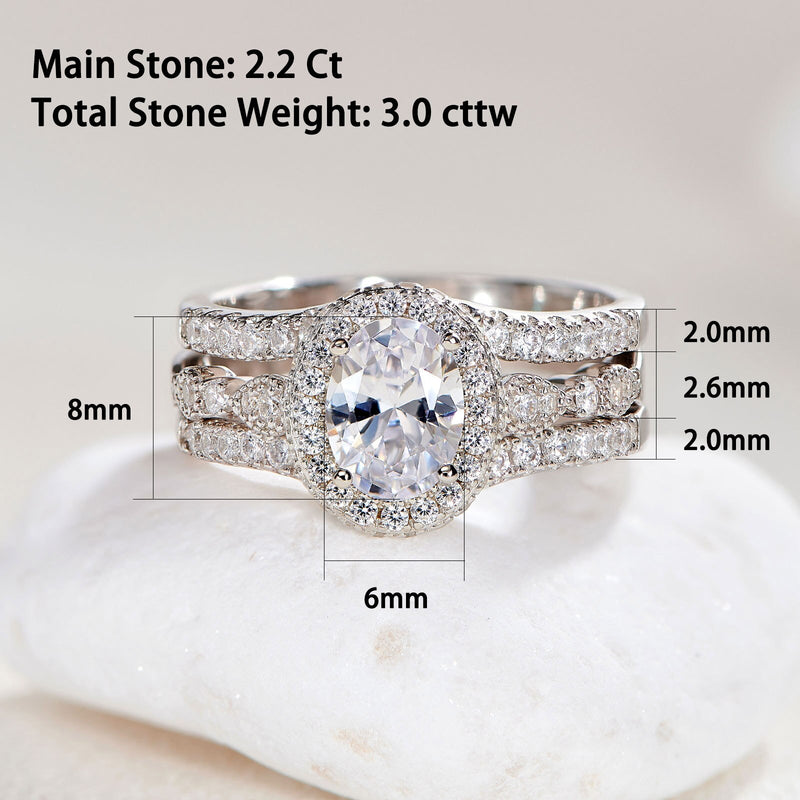 925 Sterling Silver Oval Cubic Zirconia Engagement Ring Set for Women