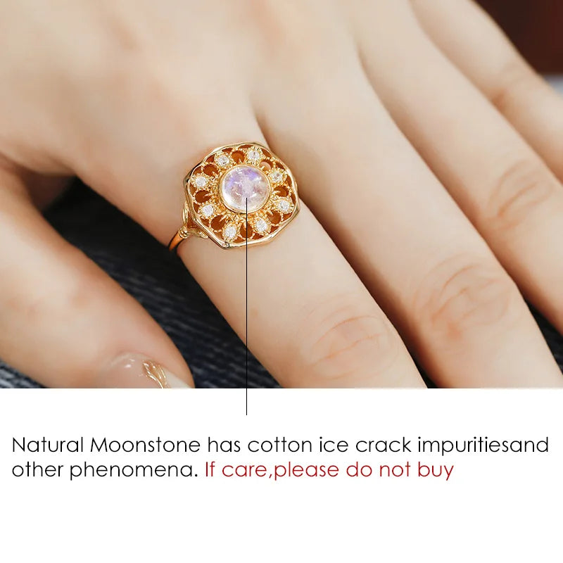 925 Sterling Silver Gold Plated Moonstone Ring for Women