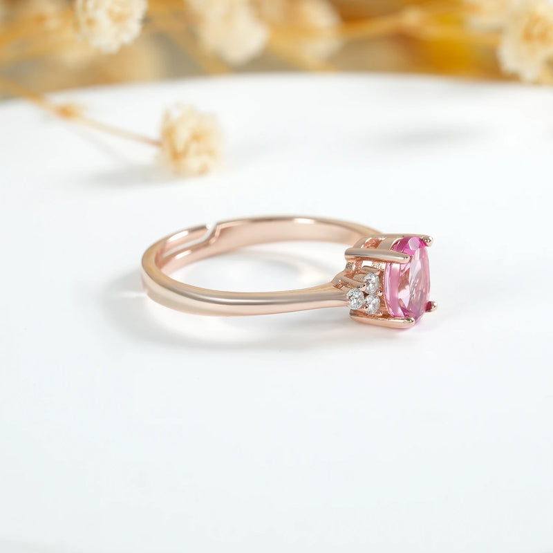 925 Sterling Silver Pink Topaz Adjustable Ring for Women