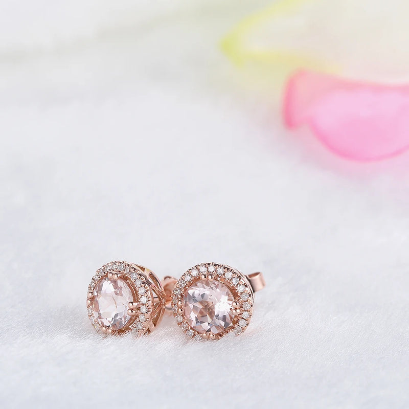 18k Rose Gold Morganite 1.43ctw Diamond Stud Earrings for Women