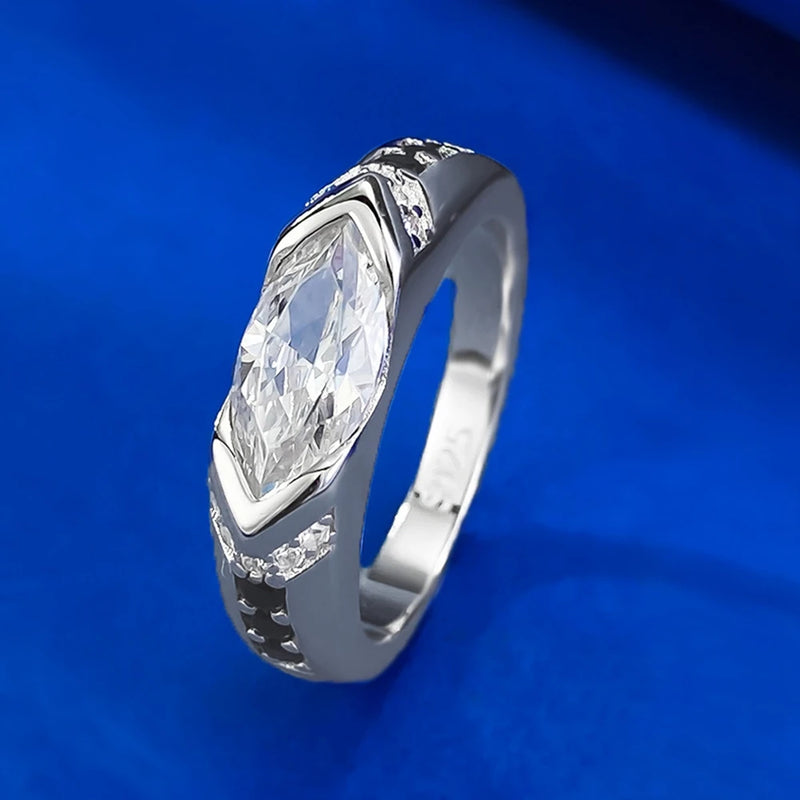 925 Sterling Silver Marquise Cut Lab Sapphire Ring for Women