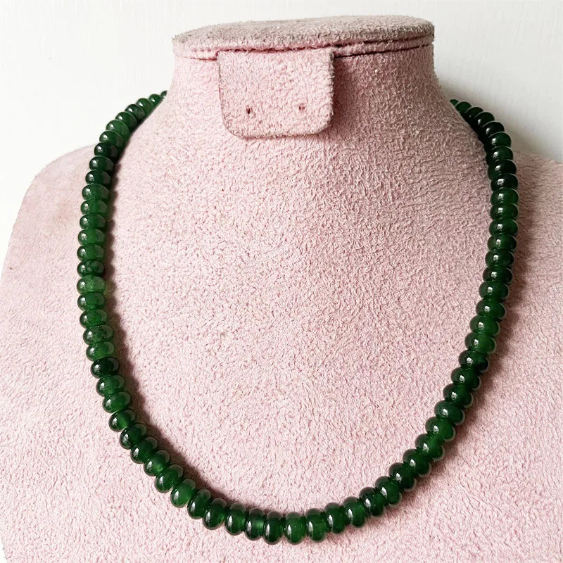 Sterling Silver Oval Green Emerald Jade Necklace for Women