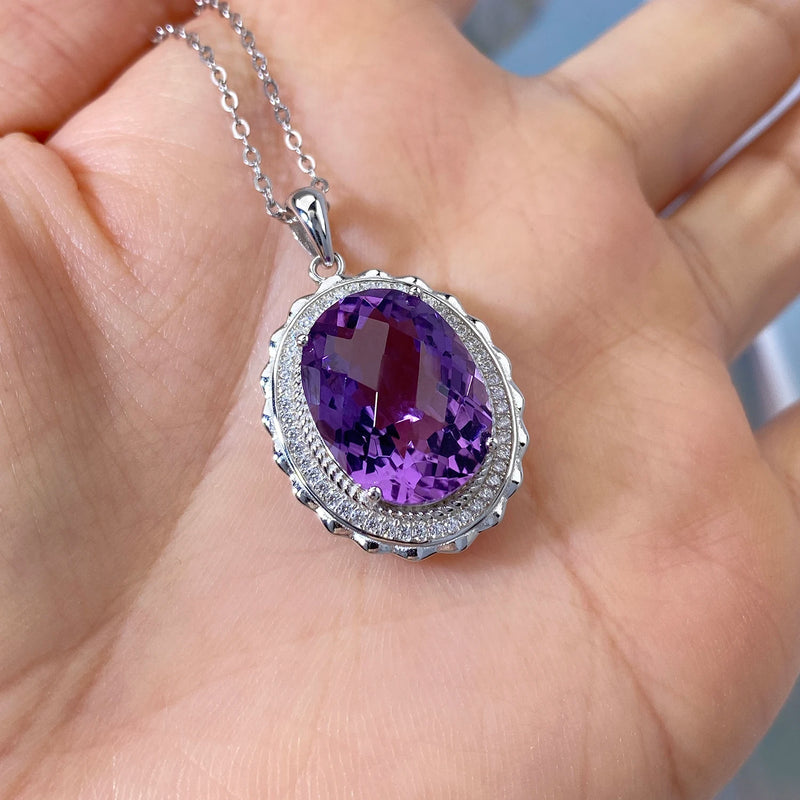 925 Sterling Silver Amethyst Necklace for Women